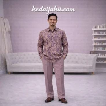 Model lelaki memakai baju batik lengan panjang custom hasil tukang jahit Kedaijahit – kedai jahit 24 jam di Ampang untuk tempahan jahitan lelaki